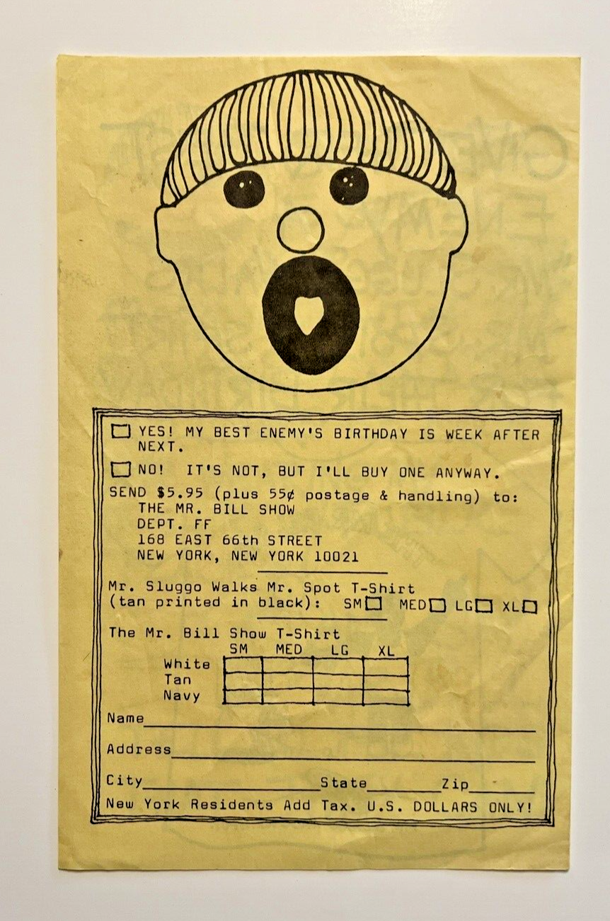 MR BILL SHOW T-SHIRT ADVERTISING LEAFLET PROMO 1979 ORIGINAL + clips