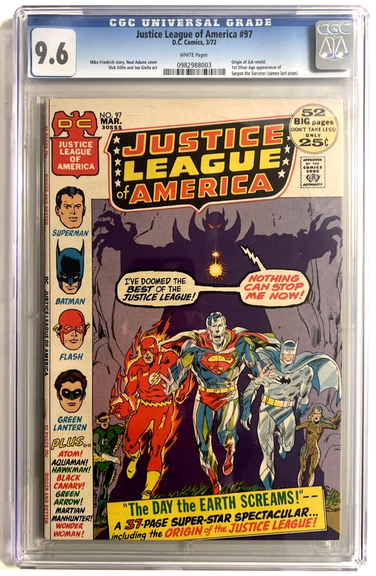 JUSTICE LEAGUE AMERICA #97 CGC 9.6 DC COMICS 1972 ORIGIN JLA WHITE PAGES