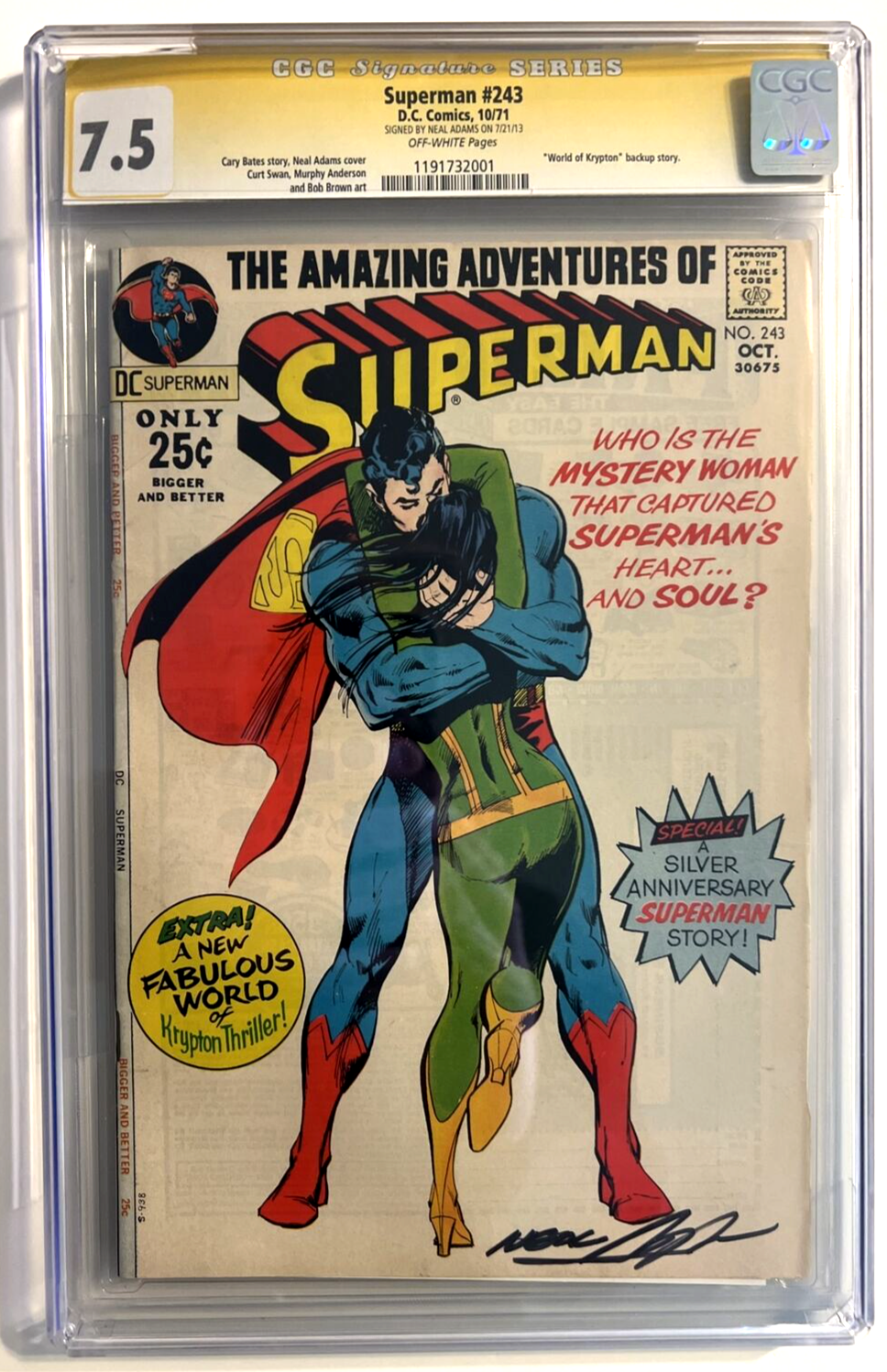 SUPERMAN #243 CGC 7.5 SIGNATURE SERIES NEAL ADAMS CLASSIC COVER signed 7/21/2013