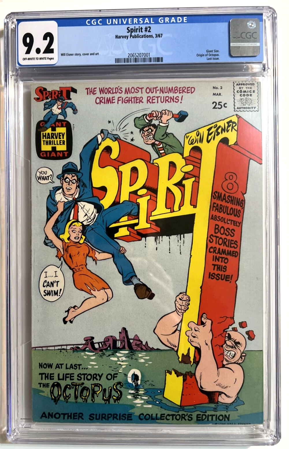 SPIRIT #2 CGC 9.2 HARVEY COMICS 1967 WILL EISNER ORIGIN OF OCTOPUS