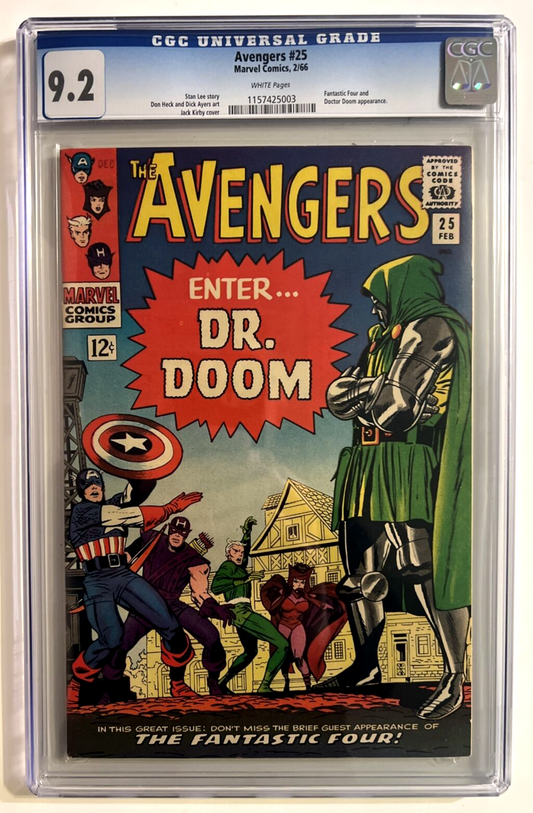 AVENGERS #25 CGC 9.2 DR DOOM 1966 SILVER AGE MARVEL KIRBY COVER WHITE PAGES