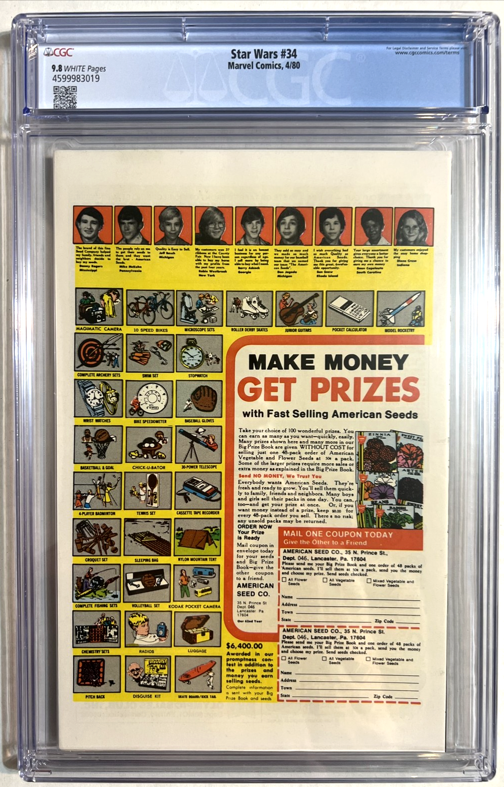 STAR WARS #34 CGC 9.8 MARVEL COMICS 1980 WHITE PAGES 40¢ COVER DIRECT SALE