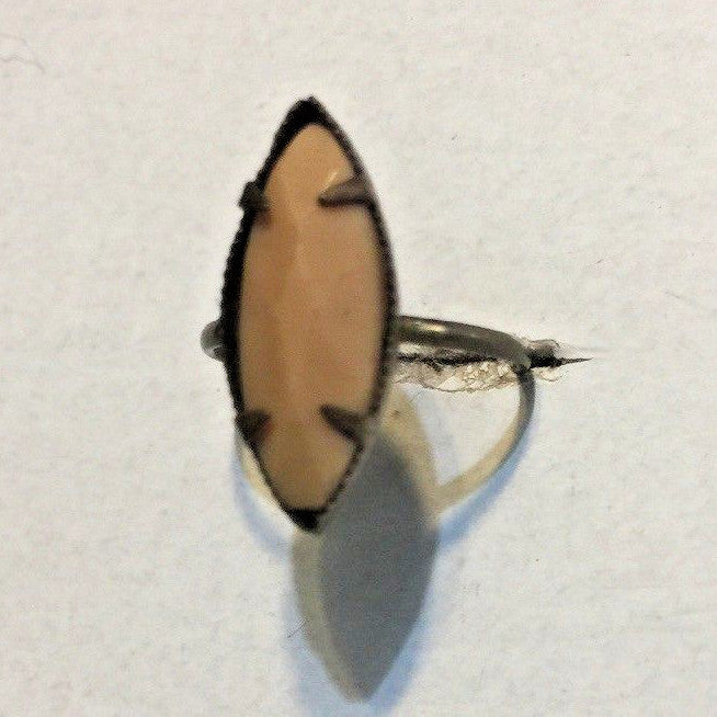 VINTAGE BRASS RING MADE IN CZECHOSLOVAKIA GEM-CUT TAN 14.5MM