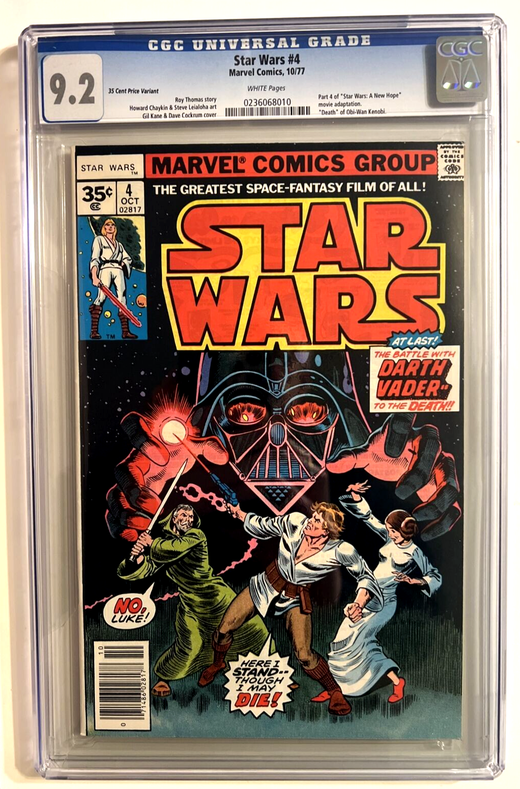 STAR WARS #4 CGC 9.2 35 CENT VARIANT MARVEL COMICS 1977 WHITE PAGES