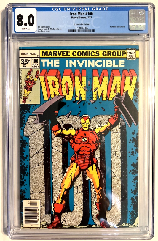 IRON MAN #100 CGC 8.0 35 CENT VARIANT COVER EDITION STARLIN COVER WHITE PAGES