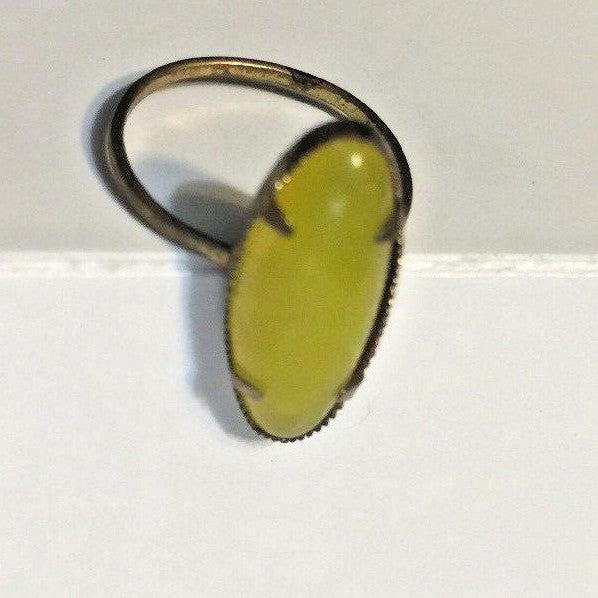 VINTAGE BRASS RING MADE IN CZECHOSLOVAKIA YELLOW OVAL 14.5MM