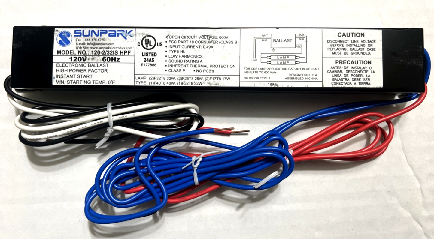 SUNPARK  COMPACT FLUORESCENT ELECTRONIC BALLAST  120V 120-2/32IS HPF NEW UNUSED