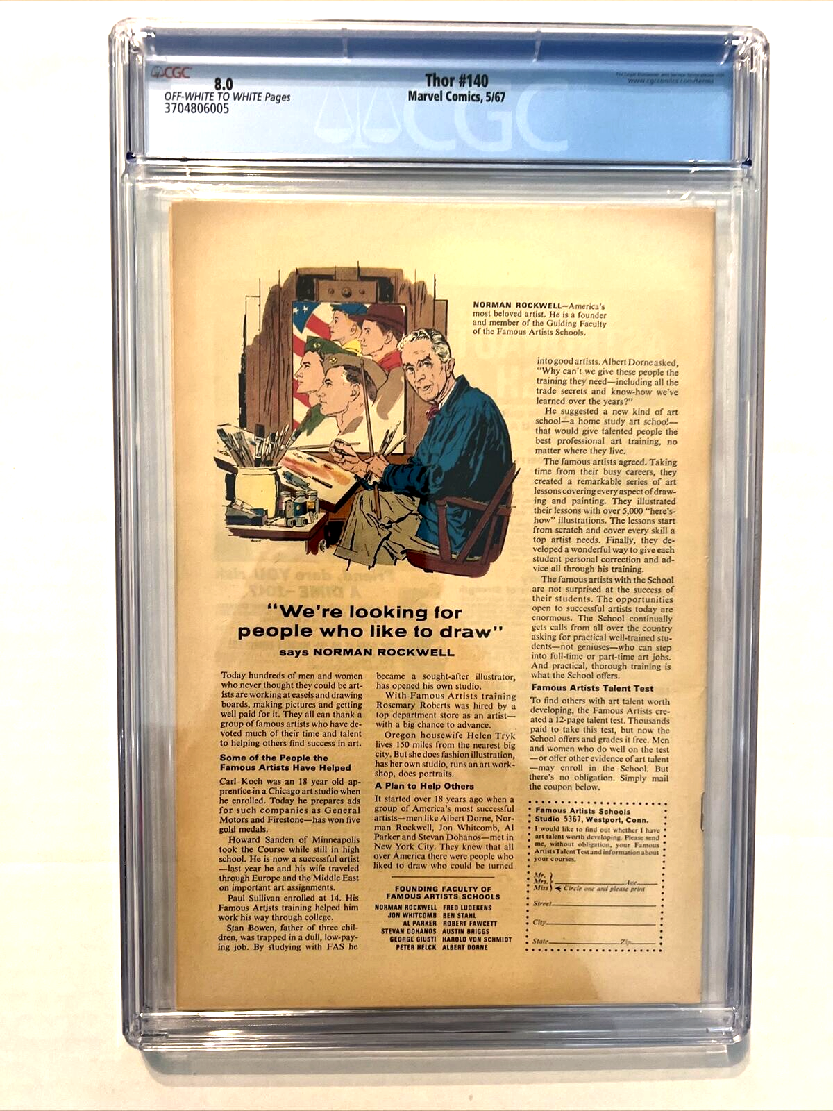 THOR #140 CGC 8.0 1967 STAN LEE JACK KIRBY 1st GROWING MAN SILVER AGE MARVEL