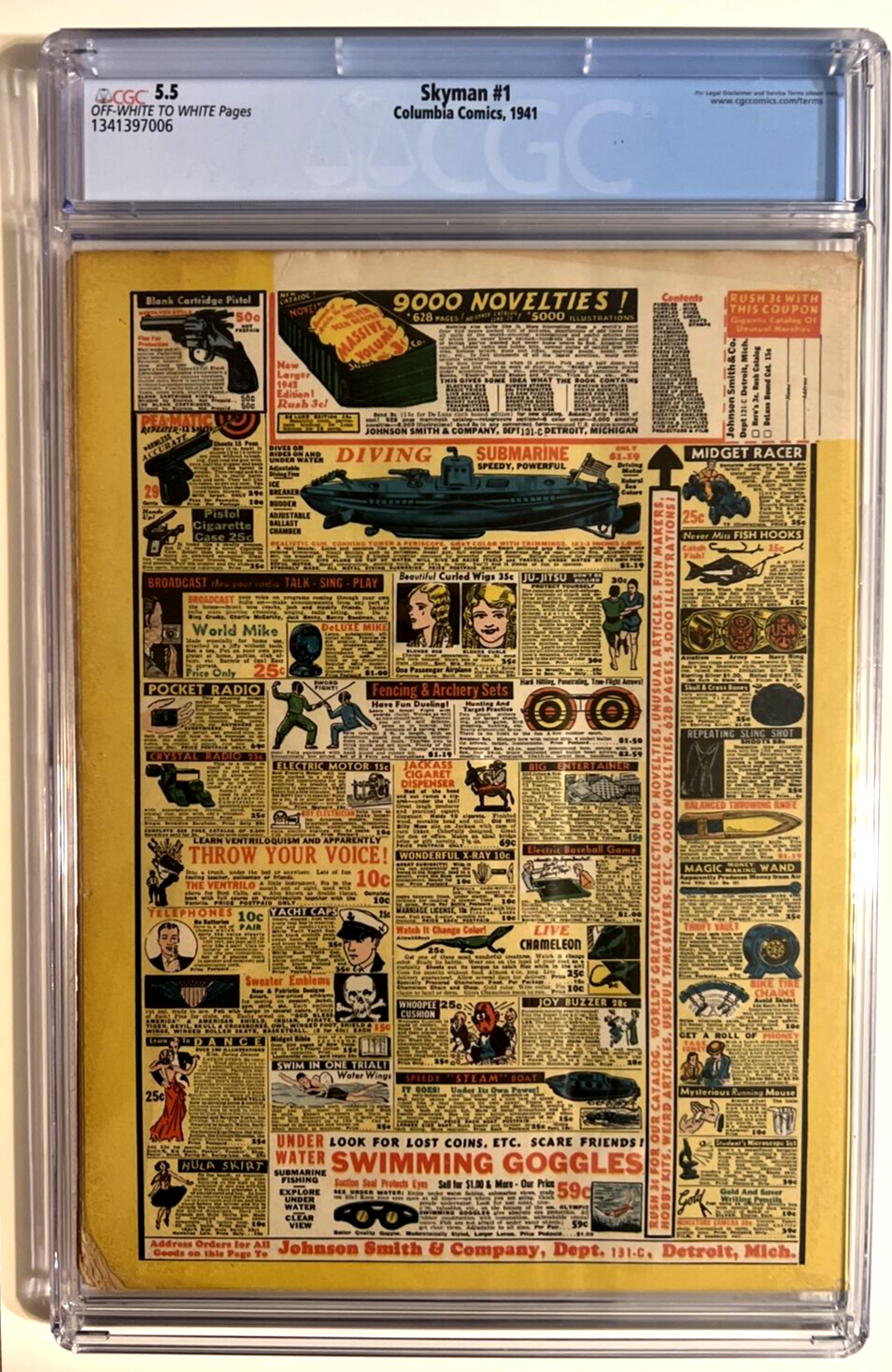 SKYMAN #1 CGC 5.5 COLUMBIA COMICS 1941 ORIGIN OGDEN WHITNEY BOODY ROGERS