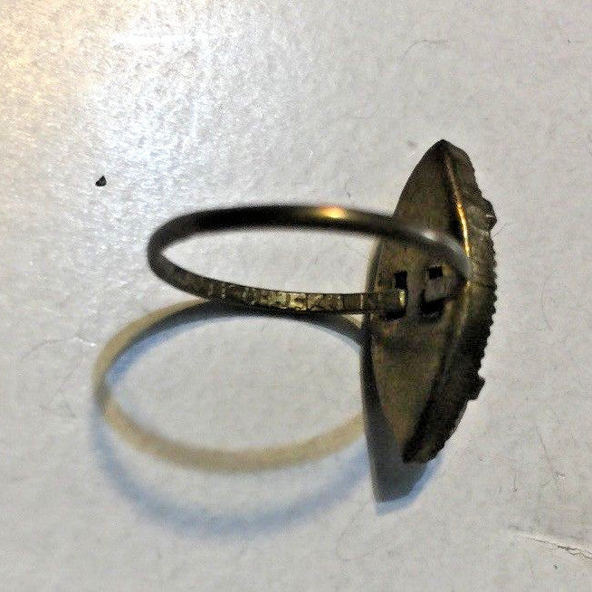 VINTAGE BRASS RING MADE IN CZECHOSLOVAKIA GEM-CUT TAN 14.5MM