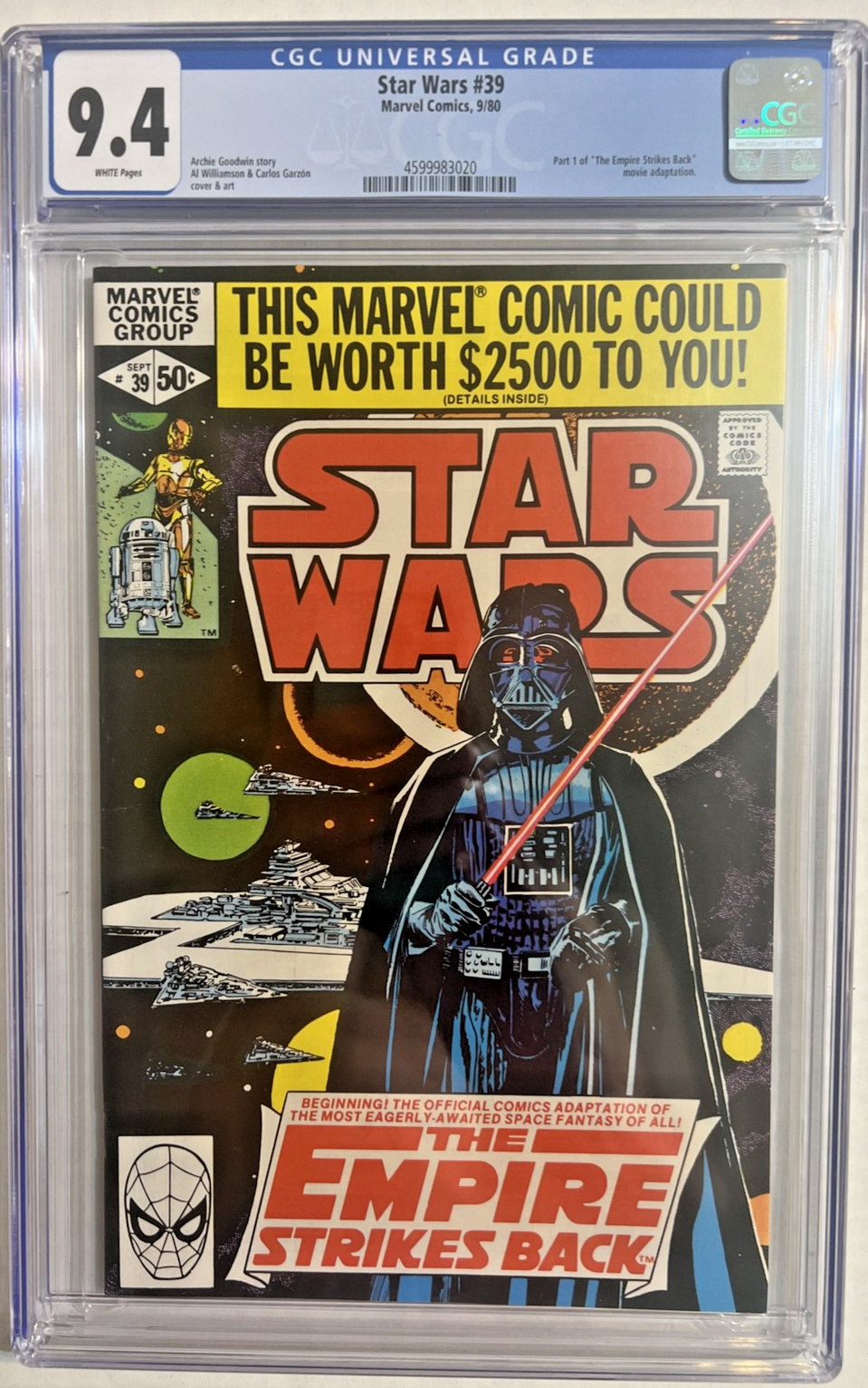 STAR WARS #39 CGC 9.4 MARVEL COMICS EMPIRE STRIKES BACK PART 1 1980 WHITE PAGES