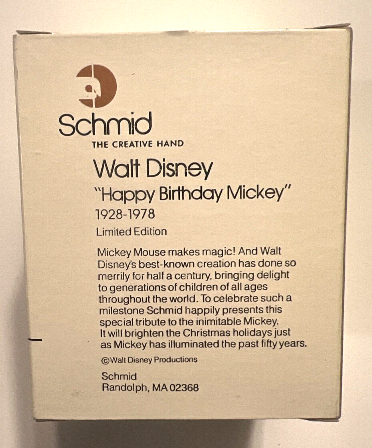 Walt Disney Schmid Glass Christmas Ball Ornament Happy Birthday Mickey 50th 1978