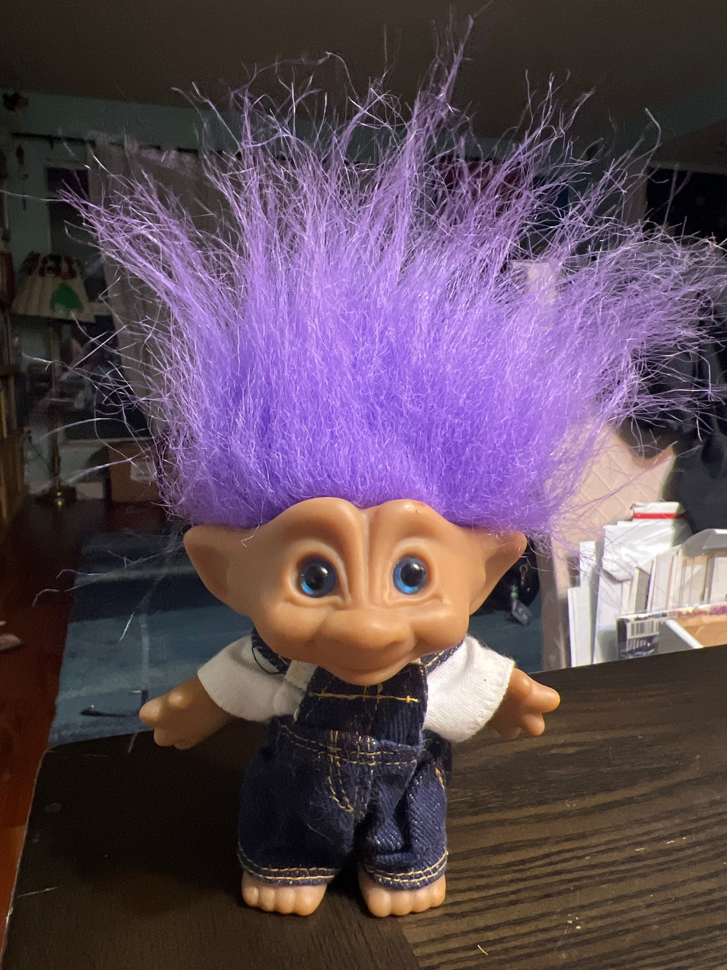 Troll Doll Vintage Overalls Purple Hair