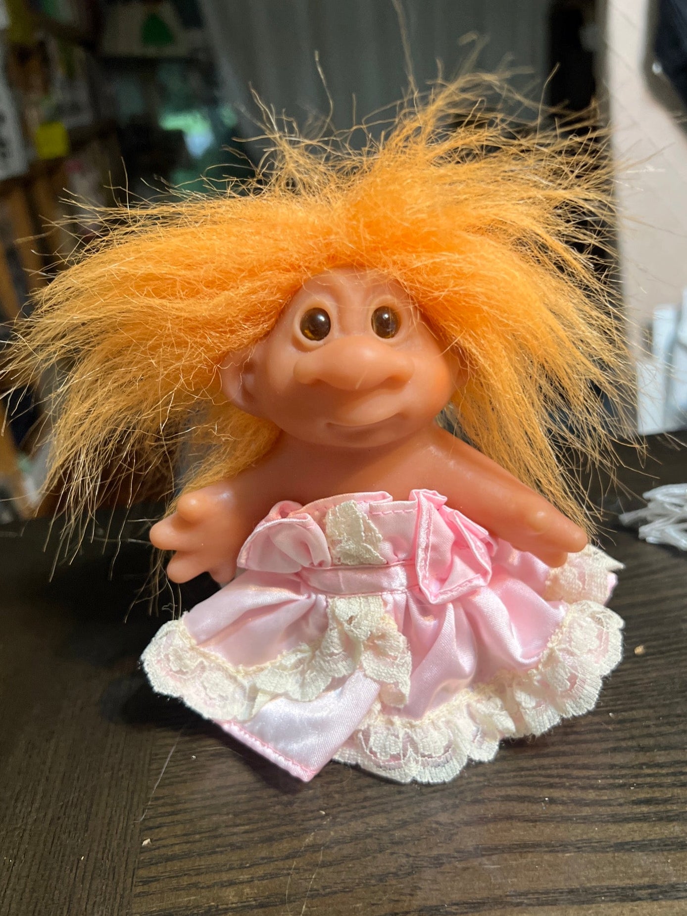 Troll Doll Vintage Pink Lace Dress DAM 1986