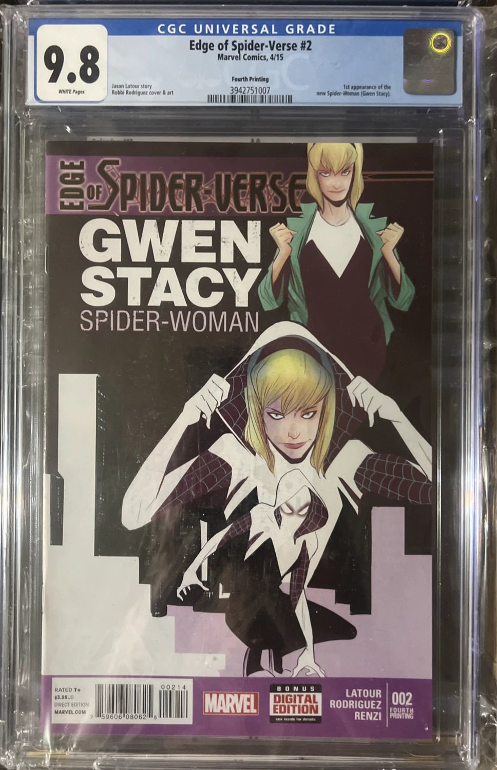EDGE OF SPIDER-VERSE #2 CGC 9.8 1st SPIDER-GWEN 4th PRINT 2015
